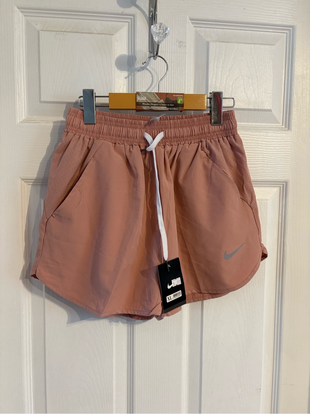 Nike Women's Dusty Rose Athletic Running Shorts with White Drawstring